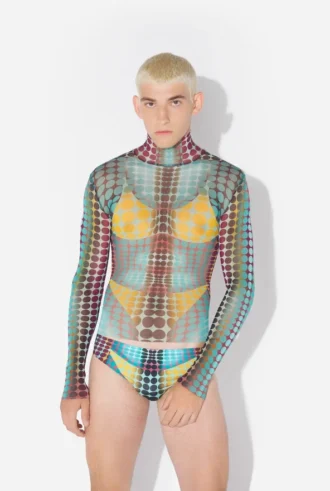Re-Edition – niebieska koszulka Mesh Print w kropki